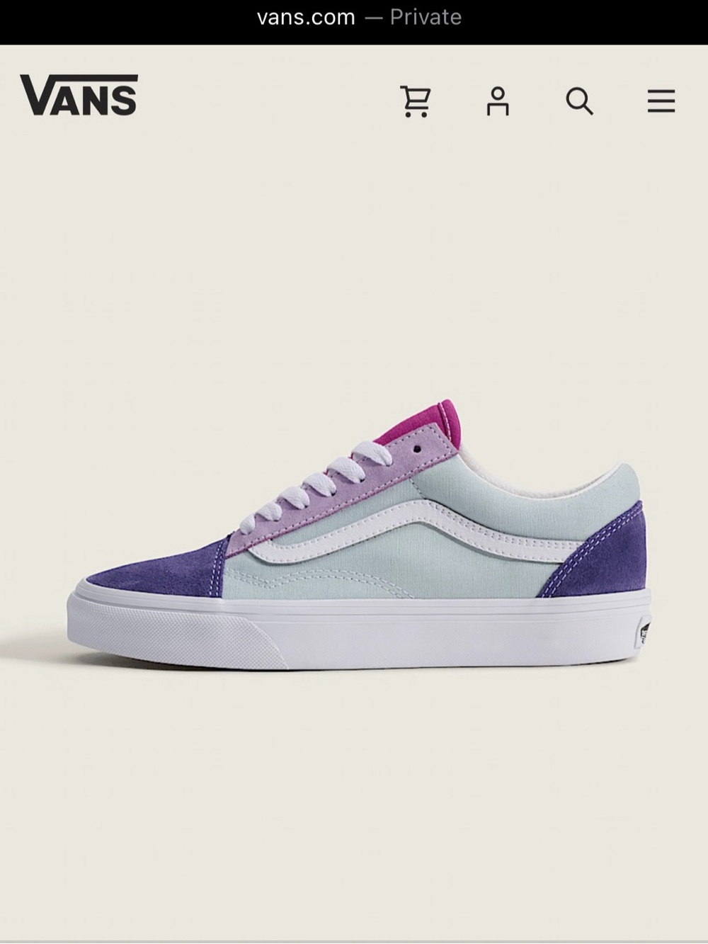 Girl’s Vans Old Skool Sneakers in Violet, Lavender, Sky Blue & Fuchsia Pink.